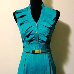 Express Green Pleated Ruffle Stripe Dress